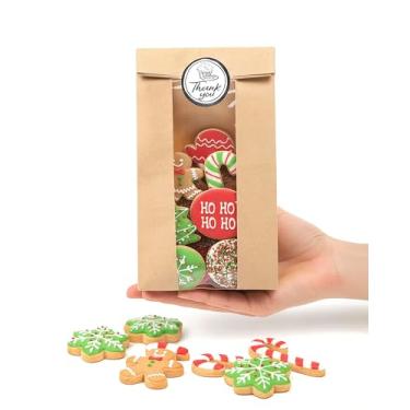 Imagem de Bake Choice 50 sacos de biscoito com selo, 9 x 5,8 x 19 cm, sacos de papel marrom kraft com adesivos, saco de padaria para lanche, cupcake, grão de café, lembrancinha de festa, embalagem de biscoitos,