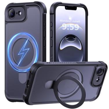 Imagem de MOCCA Capa projetada para iPhone 16e com suporte magnético invisível [proteção total da câmera] [compatível com Magsafe] Capa para celular à prova de choque translúcida fosca à prova de choque 6,1