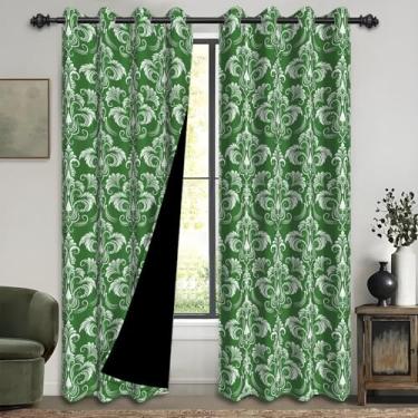 Imagem de GICDSU Conjunto de 2 painéis de cortinas blackout verdes de 203 cm de comprimento, cortinas blackout impressas verdes com ilhós pendurados para quartos, salas de estar e salas de jantar