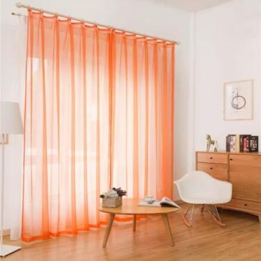 Imagem de Cortinas de tule sólido para sala de estar quarto moderno 2 m x 1 m cortina transparente multicolorido cortinas transparentes decoração de casa (laranja)