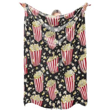Imagem de zbezbe Cobertor de flanela de balde de pipoca, cobertor leve com listras brancas vermelhas 152 x 127 cm, estampa de um lado para sofá, cama, sala de TV, decoração de teatro, presentes para adultos