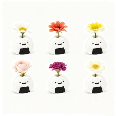 Imagem de Mini vaso de flores de cerâmica, mini vaso de cerâmica feito à mão – design de rolo de arroz e vegetais onigri japonês, adequado para flores secas e hastes pequenas, usado para decoração de mesa e