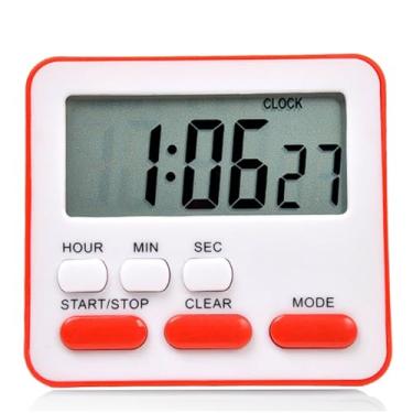 Imagem de Suporte magnético para trás e tripé com temporizador digital, contagem up/down, modo mudo, função de memória para estudo, exames, despertador de cozinha (Rojo)