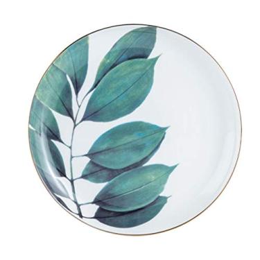 Imagem de FENOKD Pratos de jantar com plantas de 20 cm, pratos de jantar de cerâmica sob esmaltado, pratos de massa, bifes para casamento, bufê, acampamento, pratos de sobremesa (A 1 peça)