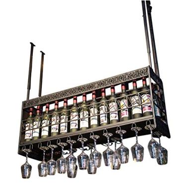 Imagem de Prateleiras de vinho de teto com suporte de copo estilo industrial dispensador de vinho de mordomo de bar altura ajustável para cozinha/bar/restaurante, 120 cm (47,2 pol.)