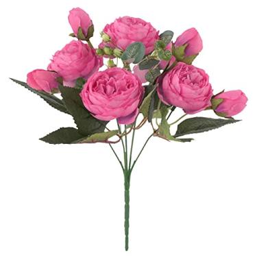 Imagem de Simulação de flores de peônia artificiais, buquês de casamento de rosas florais falsas, flores de seda, buquê amarrado à mão, guirlanda rosa branca para decoração de flores artificiais (Cor: Vermelho