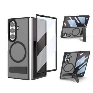 Imagem de liuziyi Capa para Samsung Galaxy Z Fold 7, protetor de tela embutido, compatível com a maioria dos acessórios Magsafe, suporte de metal ajustável, ultrafino e fino, translúcido transparente traseiro