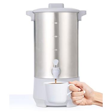 Imagem de SYBO - Urna de café para 45 xícaras, máquina de café de aço inoxidável comercial, filtro removível, fácil de limpar, urna de água quente para catering, dispensador de bebidas quentes com alças