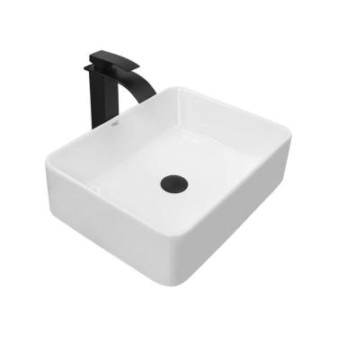 Imagem de Kit Cuba Pia Louça Cerâmica Banheiro C/Torn e Vál Preto 19