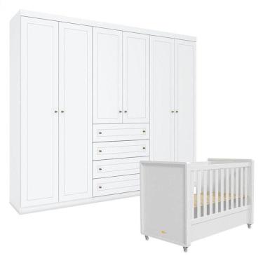Imagem de Berço Tutto New E Guarda Roupa Americano 6 Portas Branco Fosco - Matic