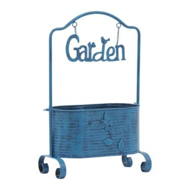 Imagem de BLWOTMOR Vaso de Ferro para Plantas com Design Rústico, Recipiente para Plantas, Decoração de Fazenda em Metal, Balde de Flores para áreas Internas, Externas, Azul