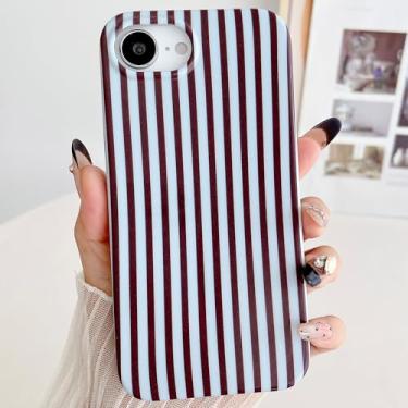 Imagem de HYUEKOKO Capa de telefone listrada para iPhone 16e, capa estética com estampa listrada retrô moderna, TPU macio e fino à prova de choque para meninas mulheres - azul e café