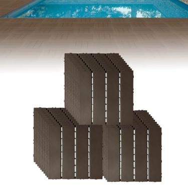 Imagem de Telhas de plástico para pátio entrelaçadas, placas de terraço ao ar livre 30 x 30 cm azulejos de clique à prova de intempéries pátio para piscina varanda quintal varanda varanda café I 30 peças