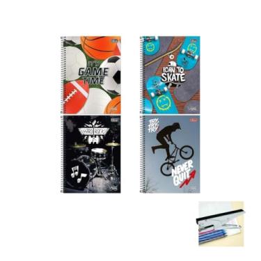 Imagem de Kit Caderno Universitário Vibe Masc 80F Tilibra Caneta Esferográfica Pote 24 Cis Grampeador Alicate HP45