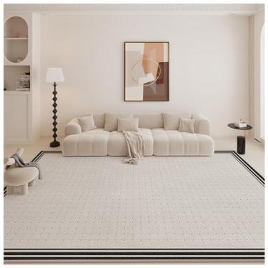 Imagem de SPXMQSS Tapetes grandes para sala de estar, tapete de pelo curto para quarto, antiderrapante, resistente à sujeira e fácil de cuidar, tapete lavável para quarto, sala de jantar, escritório, preto/bege