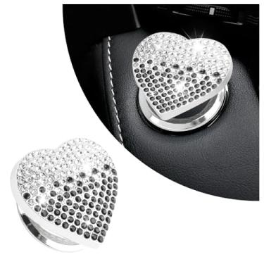 Imagem de IHOTDER Capa de botão Bling Push Start com strass, capa de botão de pressão de coração para decoração de carro, botões de partida de motor diamante acessórios de carro interior para mulheres e meninas