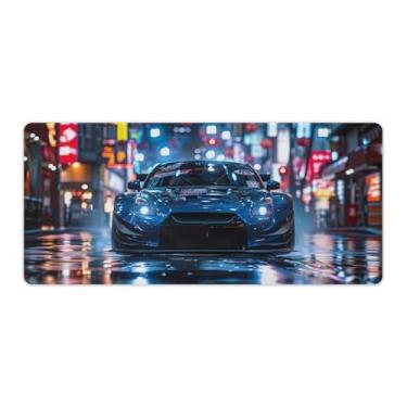 Imagem de HouLaiZhe JDM R35 Neon City Night Grande Gaming Mouse Pads Tapete de Mesa Base de Borracha Antiderrapante Laptop Acessórios de Computador Suprimentos Bloco de Escrita para Escritório Casa 40 x 90 cm