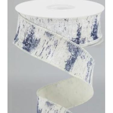 Imagem de Fita de borda com fio de casca de bétula | 10 jardas | Bétula sintética de 3,8 cm em algodão (marfim, azul)