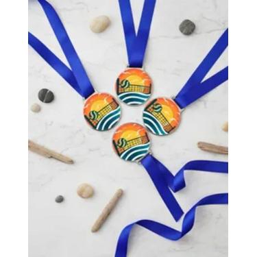 Imagem de Kit 15 Medalhas Para Vôlei De Praia Premiação Campeão 50mm Com Fita Az