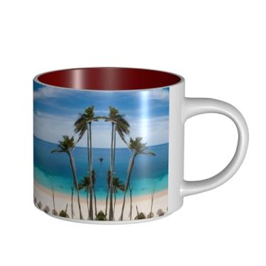 Imagem de ZERAOKE Praia e palmeira - Caneca grande de cerâmica impressa para café, capacidade grande para escritório e casa, pode ser lavada na lava-louças, design com alça em C.