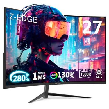 Imagem de Monitor curvo para jogos Z-Edge de 27 polegadas, monitor de computador curvo FHD 1080P 280Hz 1500R, monitor MPRT ultrarrápido de 1 ms,16,7 milhões de cores,UG27P, 2 portas DP 1.2 e 2 portas HDMI 2.0