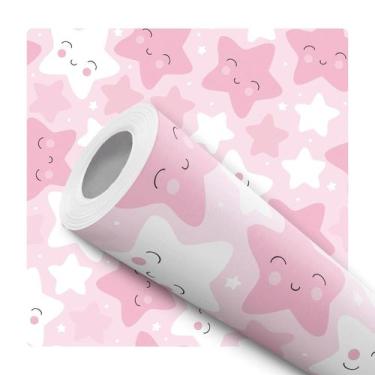Imagem de Papel de Parede Adesivo Estrelas Rosa Branco Infantil Menina Bebê Mode