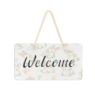 Imagem de Burbuja Placa de boas-vindas de coelho para porta da frente, placa de boas-vindas de PVC para decoração de férias, 15 x 28 cm
