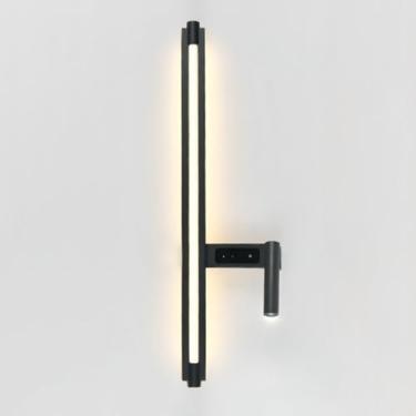 Imagem de Arandela de parede linear ultrafina em metal, luminária de parede LED dimerizável de 12 W com interruptor de toque, ajustável para leitura ao lado da cama, luminárias de parede para quarto e