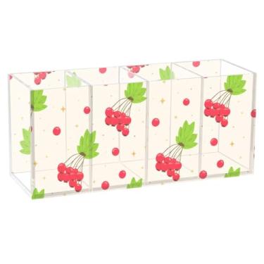 Imagem de Burbuja Porta-canetas de acrílico Red Berries, 4 compartimentos, suporte de lápis transparente para pincéis de maquiagem, acessórios de mesa de escritório em casa