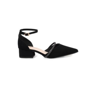 Imagem de Scarpin Bebecê com Salto Bloco e Fecho no Tornozelo, Preto, 36