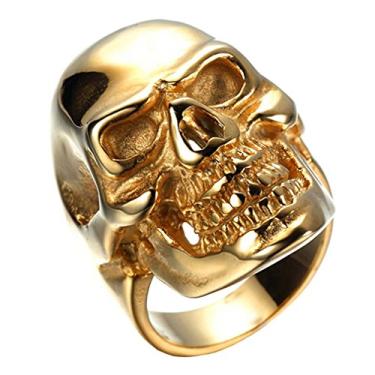 Imagem de HIJONES Anel de Caveira Masculino Ao Inoxidvel Dourado
