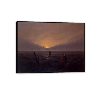 Imagem de Moonrise over the Sea por Caspar David Friedrich Impressões em tela Well Decor The World Classic Art Reproduções de arte grande giclée arte de parede para sala de estar decoração de casa 65 x 50 cm