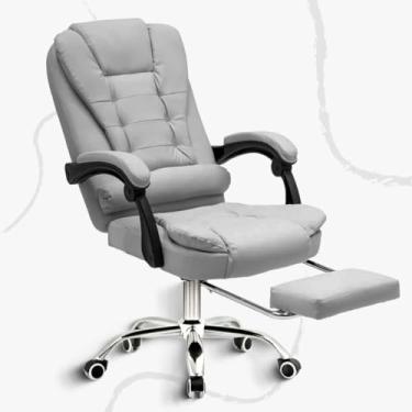 Imagem de Cadeira Presidente para Escritório e Home Office com Apoio para os Pés Retrátil Encosto Reclinável, Couro Sintético (cinza)