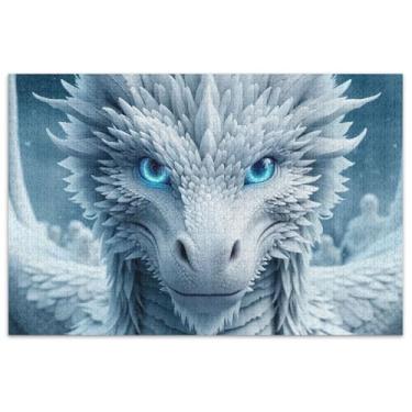 Imagem de Quebra-cabeça adulto majestoso dragão branco gelo 500 peças decoração de casa arte quebra-cabeças rígidos para adultos engraçado