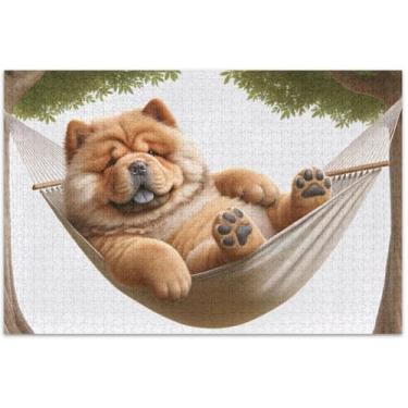 Imagem de Quebra-cabeça de cachorro Chow Chow fofo para adultos, 1000 peças, presentes engraçados de elefantes brancos, arte divertida, quebra-cabeça de desenho animado, 75 x 40 cm