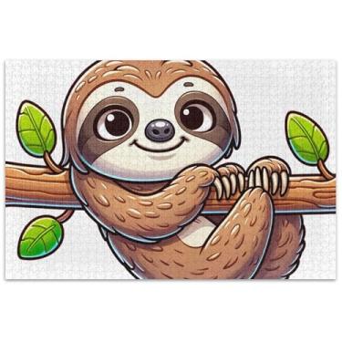 Imagem de Quebra-cabeça de preguiça com desenho fofo de 500 peças para adultos, presentes para amantes de quebra-cabeças, divertido quebra-cabeça floral, paisagem