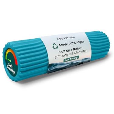 Imagem de Oceanfoam Rolo de maré macio (azul miami) – rolo de espuma de baixa densidade para fisioterapia, dor nas costas, exercícios e alongamento – textura ondulada – ioga, atletismo e bem-estar – tamanho