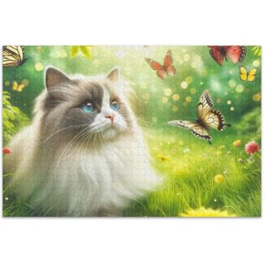 Imagem de Quebra-cabeça fofo com estampa de gato Ragdoll 1000 peças para adultos, jogos, arte, mordaça, presente, elefantes brancos, presentes, 75 x 40 cm