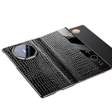 Imagem de LTLMYDAM Capa de couro genuíno para Huawei Mate XT, capa flip luxuosa com estampa de crocodilo, capa tipo fólio, proteção de lente, preta, XT