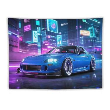 Imagem de HouLaiZhe JDM Tapeçaria de carro Speed ​​jdm Carro S2000 Cyber City Night Wall Hanging Quarto Decoração de Casa Tapeçarias Estética Piquenique Decoração de Parede Arte de Parede para Dormitório Sala