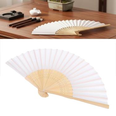Imagem de POCREATION Leque Dobrável de Bambu e Seda Em Branco para Pintura DIY, para Casamentos, Festas e Dança, Com Bolsa de Organza (Branca)