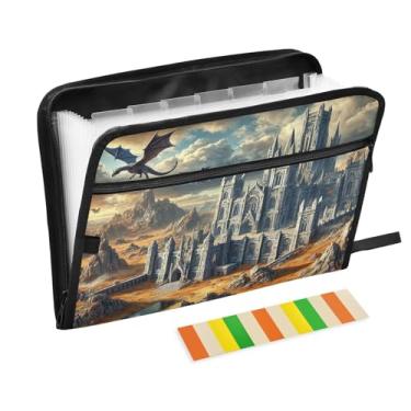 Imagem de Pastas de arquivo sanfonadas Castle Dragons A4 tamanho carta organizador de documentos, pasta com bolsos