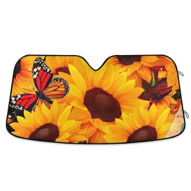 Imagem de Girassóis vibrantes monarca escuro para-brisa carro para-sol engraçado universal retrátil acessórios de carro para-brisa proteção para-sol M, 139.7 cm x 70.1 cm