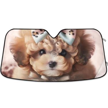 Imagem de Toldo de sol com estampa de cachorrinho fofo para para-brisa de carro bonito personalizado retrátil caminhão para-brisa dianteiro automotivo S, 134,6 cm x 59,7 cm