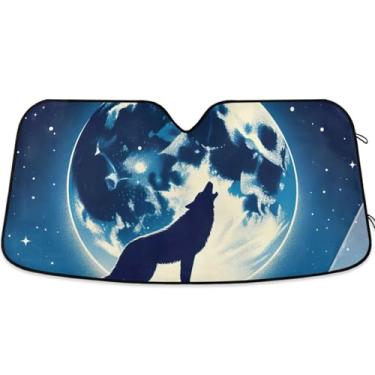 Imagem de Toldo de sol para para-brisa de carro com lobo uivante fofo personalizado dobrável para protetor de janela frontal retrátil L, 144,8 cm x 80 cm