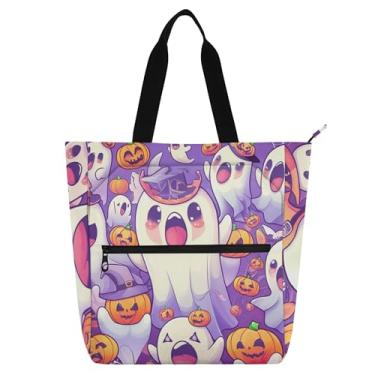 Imagem de Cute Ghosts Pumpkins Purple Tote Bag for Women Work Canvas Beach School Tote Bag Ladies Kids Handbags Book Lover Gift