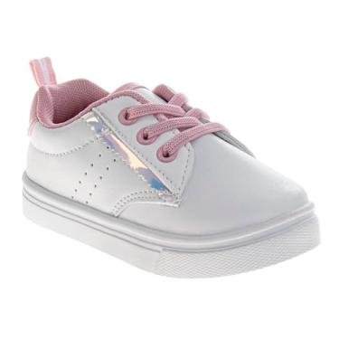 Imagem de Josmo Tênis feminino elegante bonito casual com sola macia ajustável alça de e design de estrela com glitter para meninas, tamanho infantil e crianças pequenas, Branco, rosa, 10 Toddler