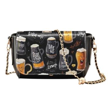 Imagem de Rubber Ducks on Blue Medium Leather Crossbody Bags for Women, Crossbody Bag with Strap, Womens Leather Crossbody Bags, Copos de cerveja e desenhados à mão - 1, One Size