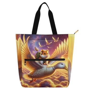 Imagem de GAIGEO Bolsa feminina com estampa de hamster de pato para trabalho, escola, bolsa carteiro com compartimentos