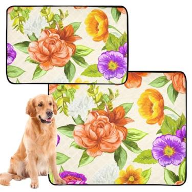 Imagem de Flores ornamentadas, folhas florais marrons, reutilizáveis, almofadas para animais de estimação, cães, laváveis, tapetes de urina fofos, à prova d'água, absorventes para parto, médio + grande